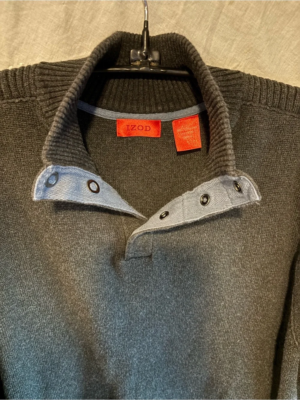IZOD Mens Large Mock Neck Snap Sweater Charcoal Knit Pullover Casual Golf